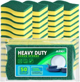 50 Pack Heavy Duty Dish Sponge, Scrubber Sponge for Home and Kitchen, Stink-Free Cleaning Supplies for Pots, Pans