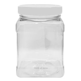 Clear Food Grade PET Plastic Square Grip Storage Jar w/ Cap | 6 Jar Pack - 64 Fluid Ounces 7-8 Cup Storage Capacity | Airtight Seal - Multiple Uses
