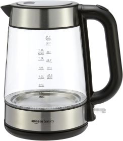 Electric Kettle with Glass Carafe for Tea and Coffee, BPA-Free, Fast Boiling, Auto Shut-Off, 1.8 Quarts, 1500W, Black and Silver (Color: Black and Silver)