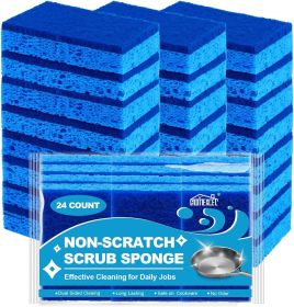 Sponges Kitchen 24pcs, Non-Scratch Scrub Dish Sponge Safe on Non-Stick Cookware, Dual Sided Cleaning Sponges for Kitchen, Household, Bathroom and (Material: Cellulose)